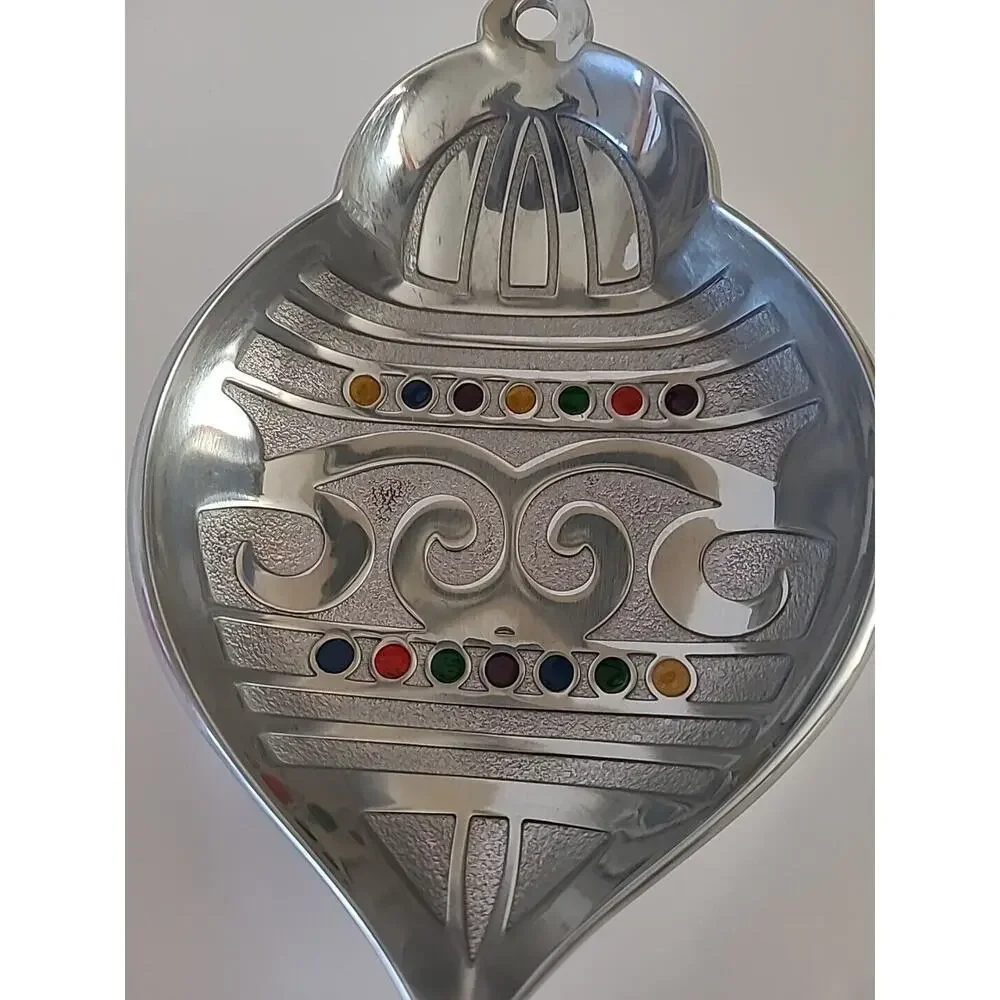 Gorham Christmas in Color Ornament Candy Trinket Dish NEW Teardrop Silver Decor